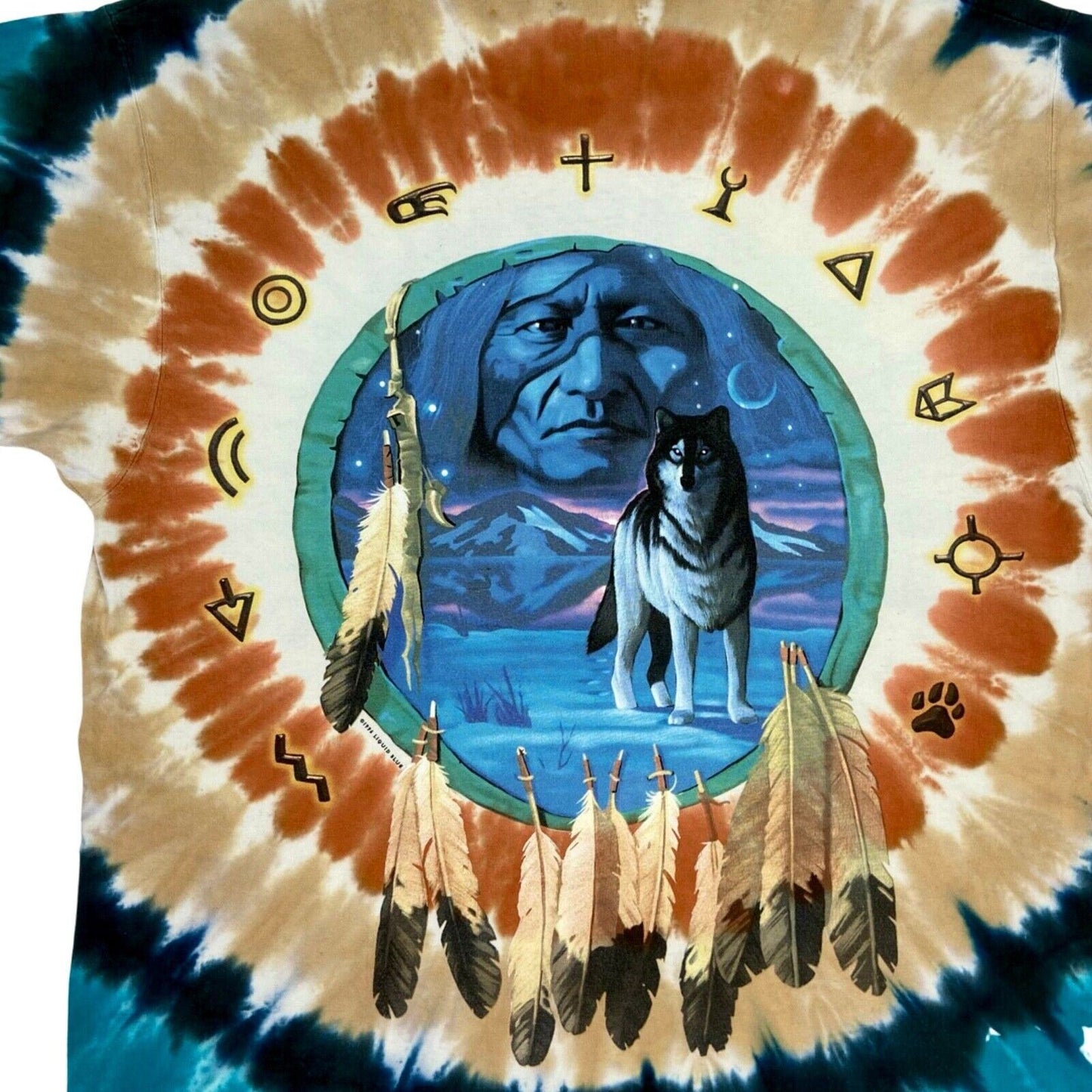 Vintage 1996 Blue Orange Liquid Blue Graphic Tie-Dye T-shirt L
