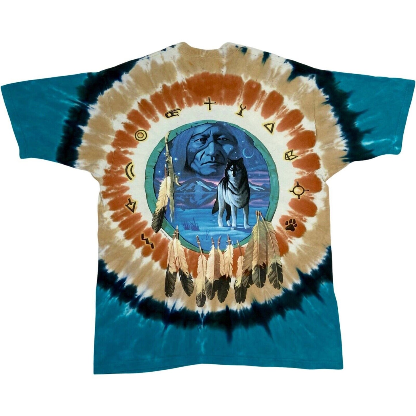 Vintage 1996 Blue Orange Liquid Blue Graphic Tie-Dye T-shirt L