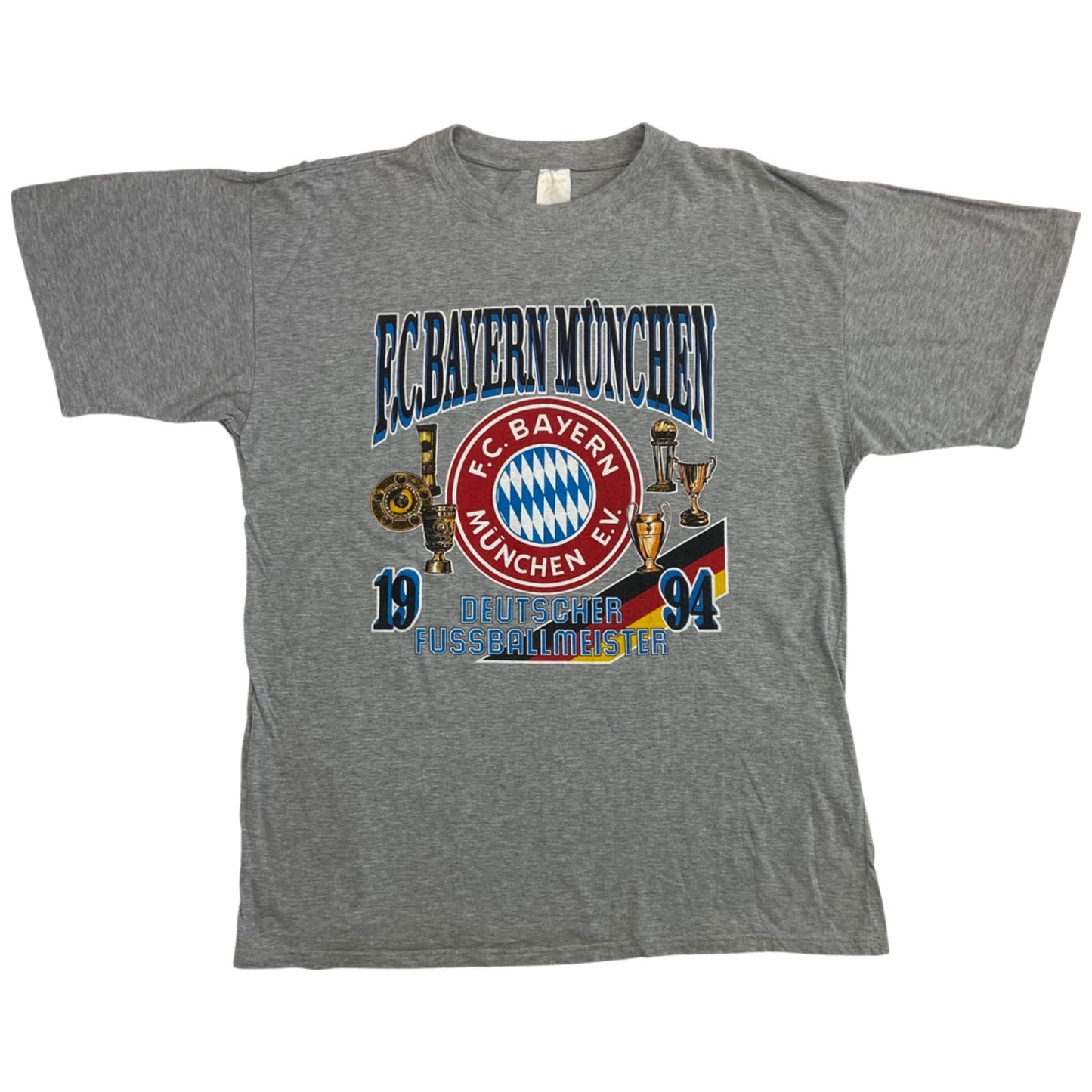 Vintage 1994 Grey Bayern Munich Graphic Printed T-shirt L
