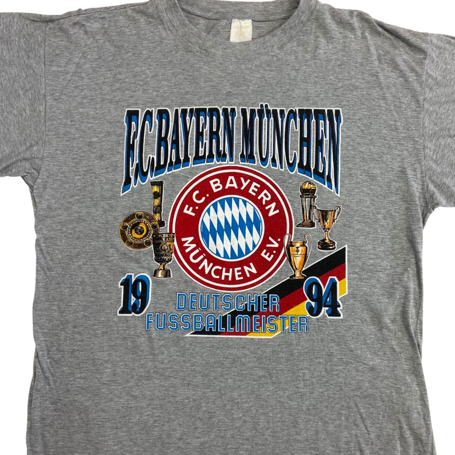 Vintage 1994 Grey Bayern Munich Graphic Printed T-shirt L