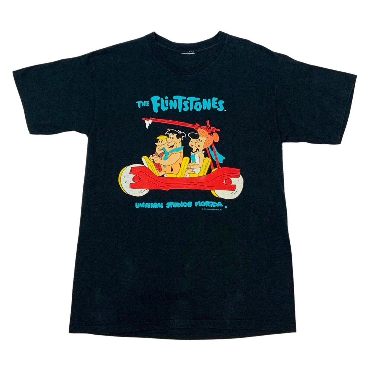 Vintage Rare 1991 Black Flintstones Graphic Print T-Shirt M