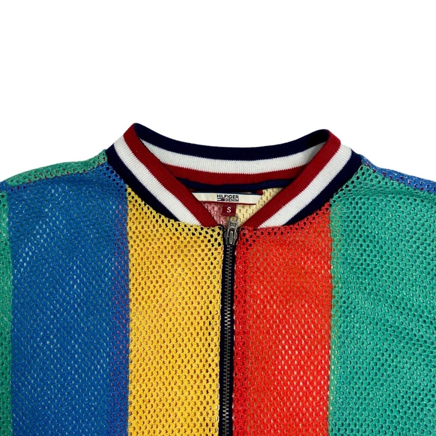 Vintage 90s Red Yellow Blue Tommy Hilfiger Mesh String Jacket 8 10 S
