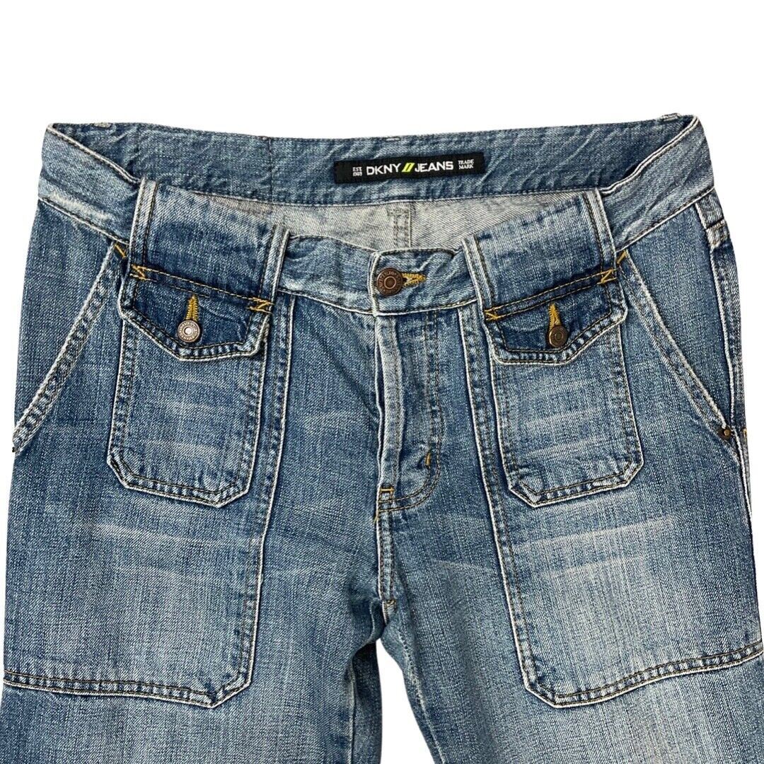 Vintage Y2K 00s Blue DKNY Distressed Bootcut Denim Jeans 12 14