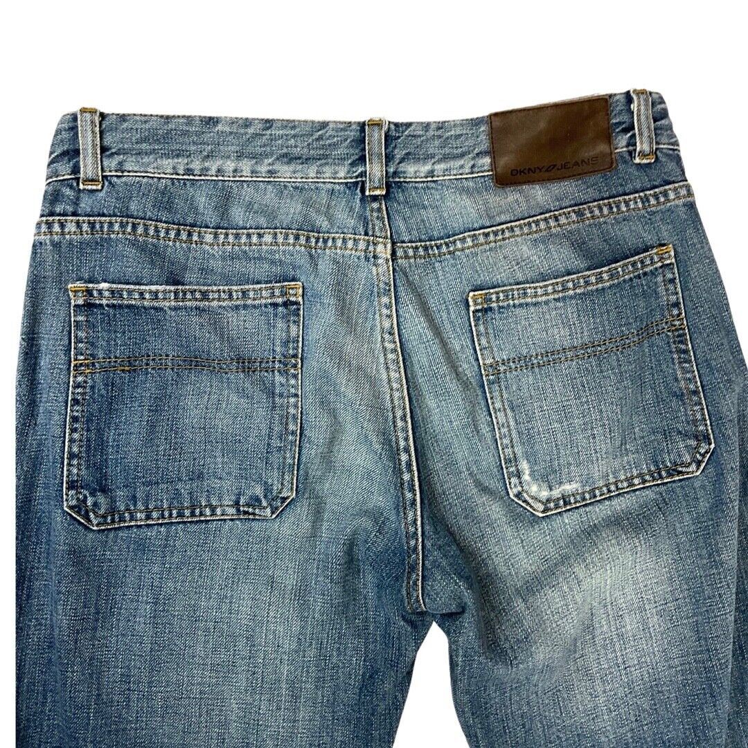 Vintage Y2K 00s Blue DKNY Distressed Bootcut Denim Jeans 12 14