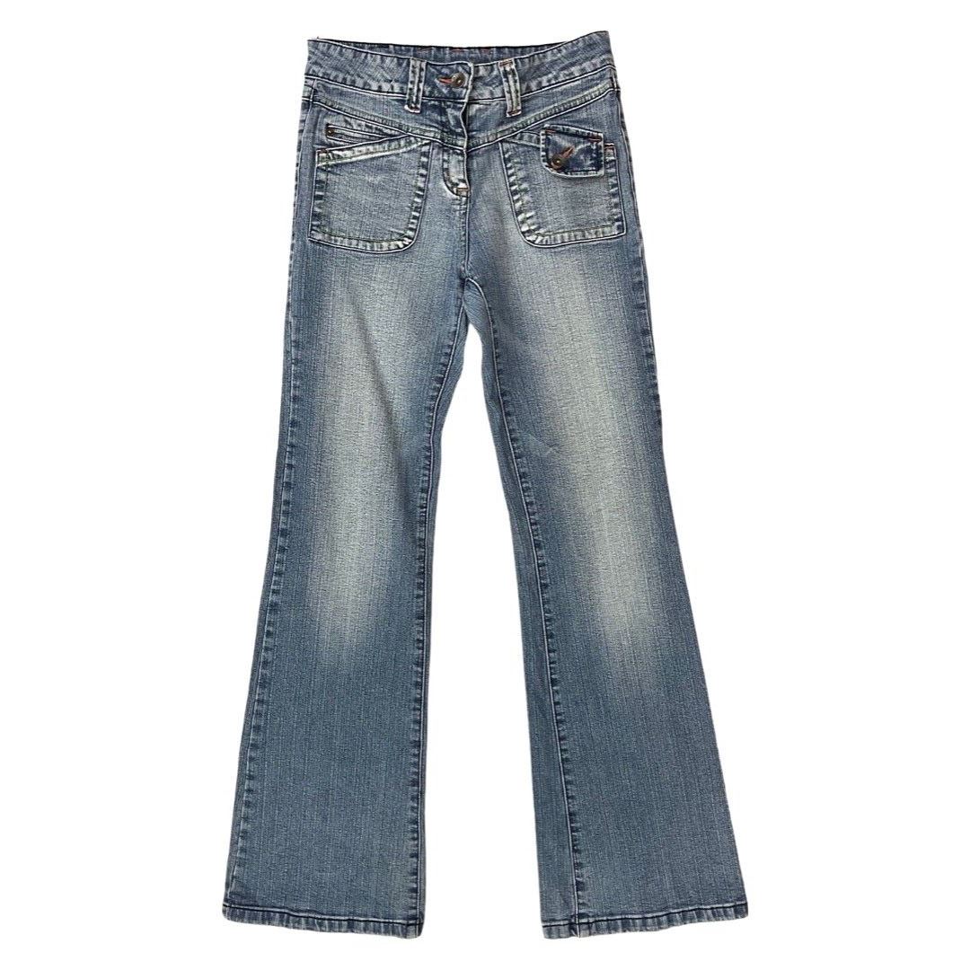 Vintage 90s 00s Y2K Blue Denim Distressed Flared Jeans 6 XS