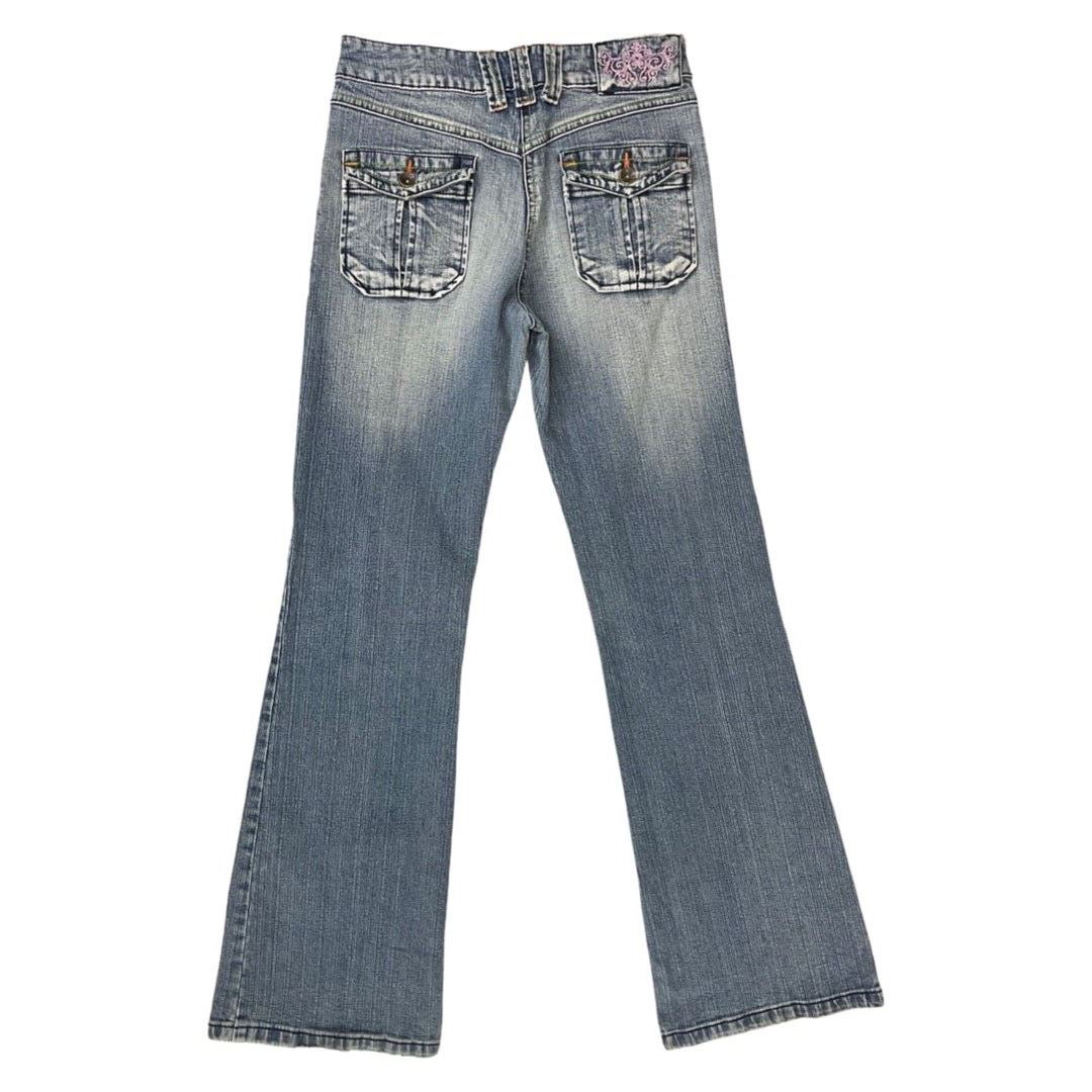 Vintage 90s 00s Y2K Blue Denim Distressed Flared Jeans 6 XS
