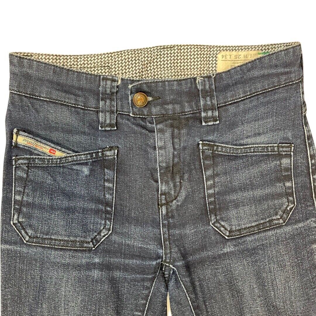 Vintage 90s Y2K Dark Blue Diesel Metal Distressed Bootcut Denim Jeans S 8 10
