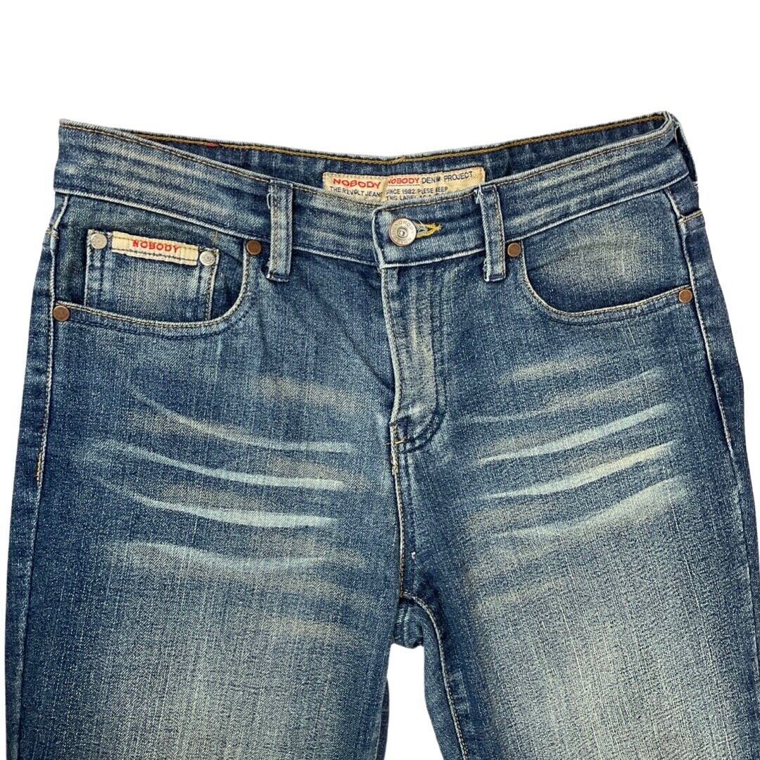Vintage Y2K Dark Blue Nobody’s Distressed Bootcut Denim Jeans 30 Waist S