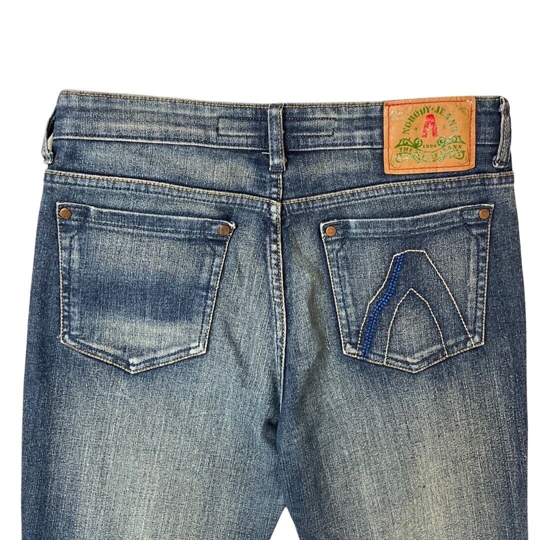 Vintage Y2K Dark Blue Nobody’s Distressed Bootcut Denim Jeans 30 Waist S