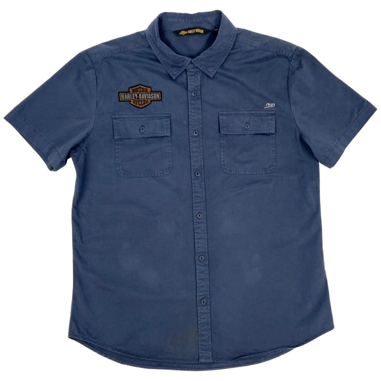 Vintage 90s 00s Blue Harley Davidson Button Down Graphic Print Shirt L XL