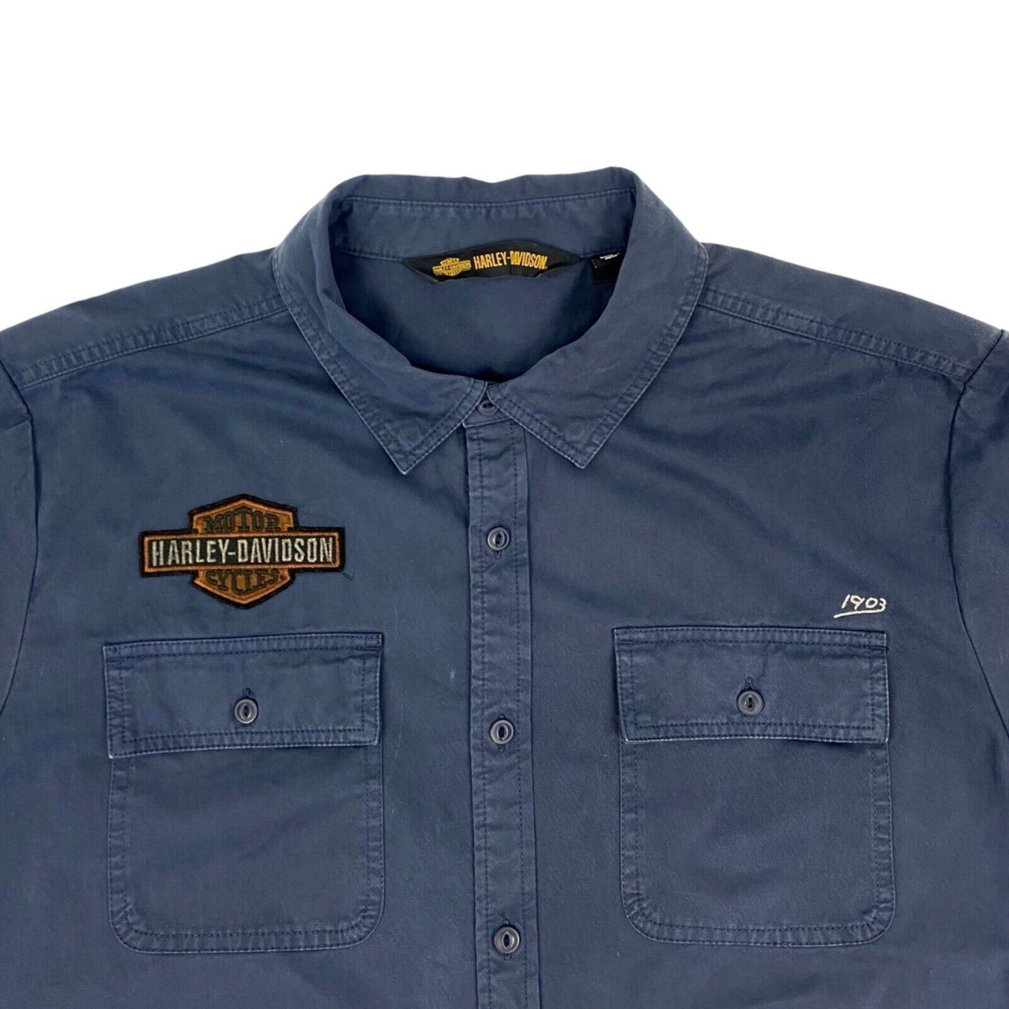 Vintage 90s 00s Blue Harley Davidson Button Down Graphic Print Shirt L XL