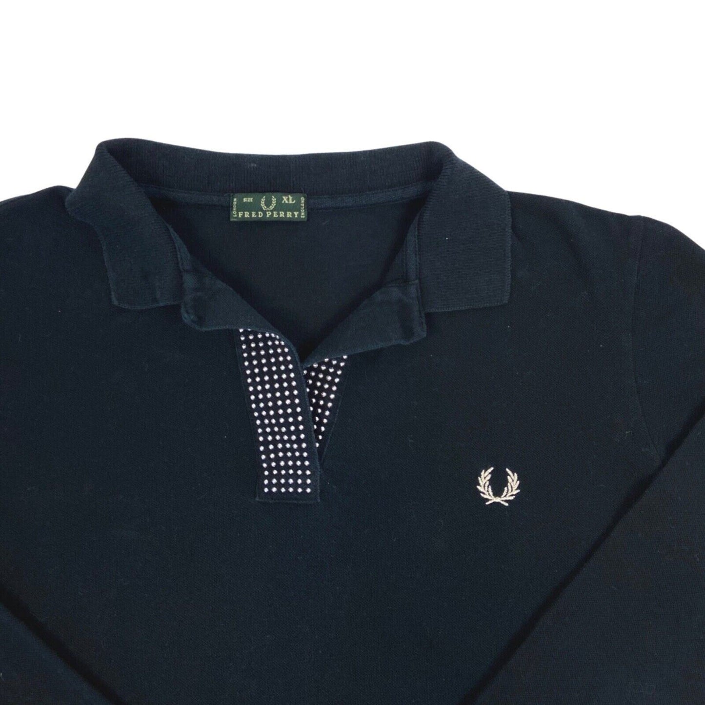Vintage 90s 00s Black Long Sleeve Fred Perry Diamanté Polo 12 14 M