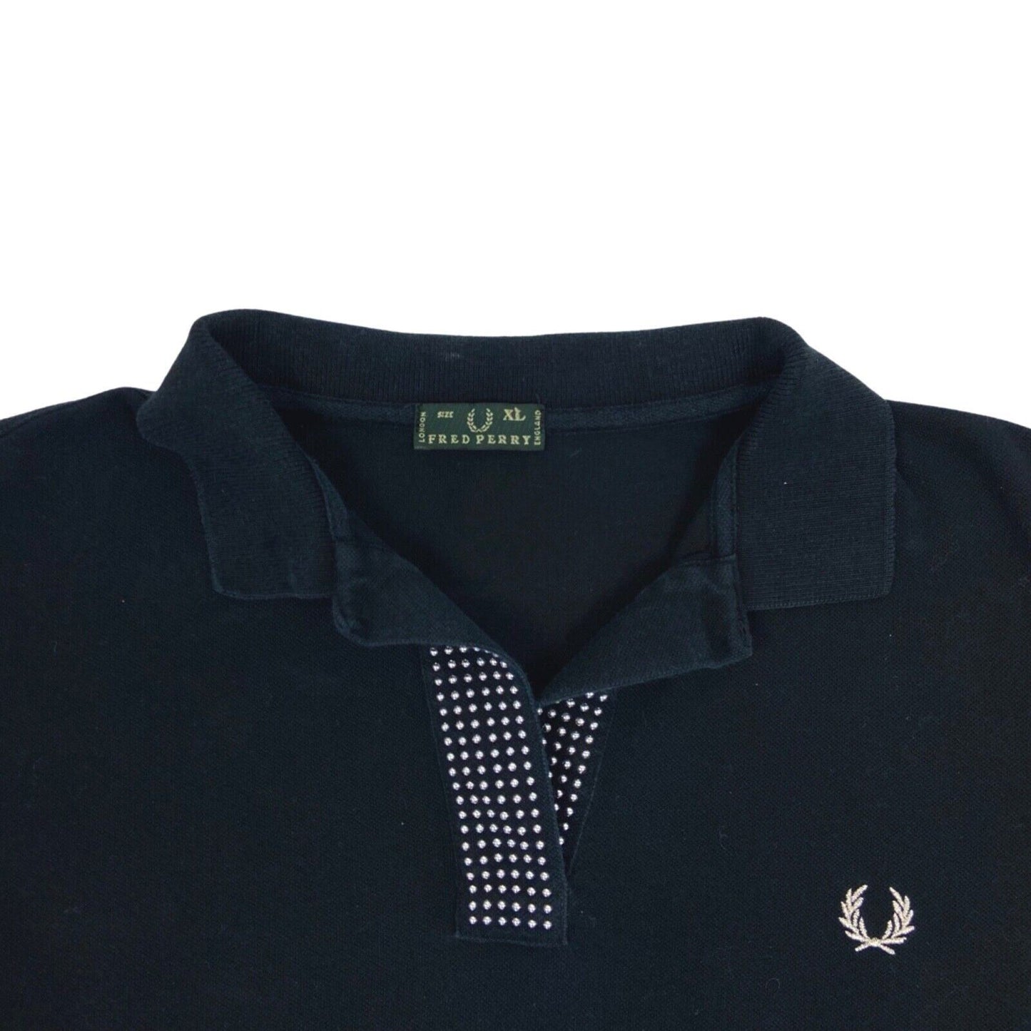Vintage 90s 00s Black Long Sleeve Fred Perry Diamanté Polo 12 14 M