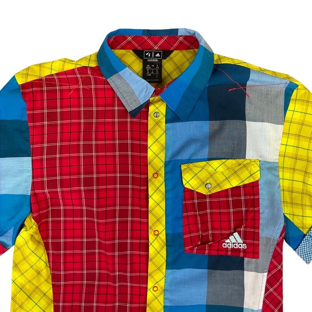 Vintage 90s Y2K Red Yellow Blue Checkered Adidas Outdoors Short Sleeve Shirt M