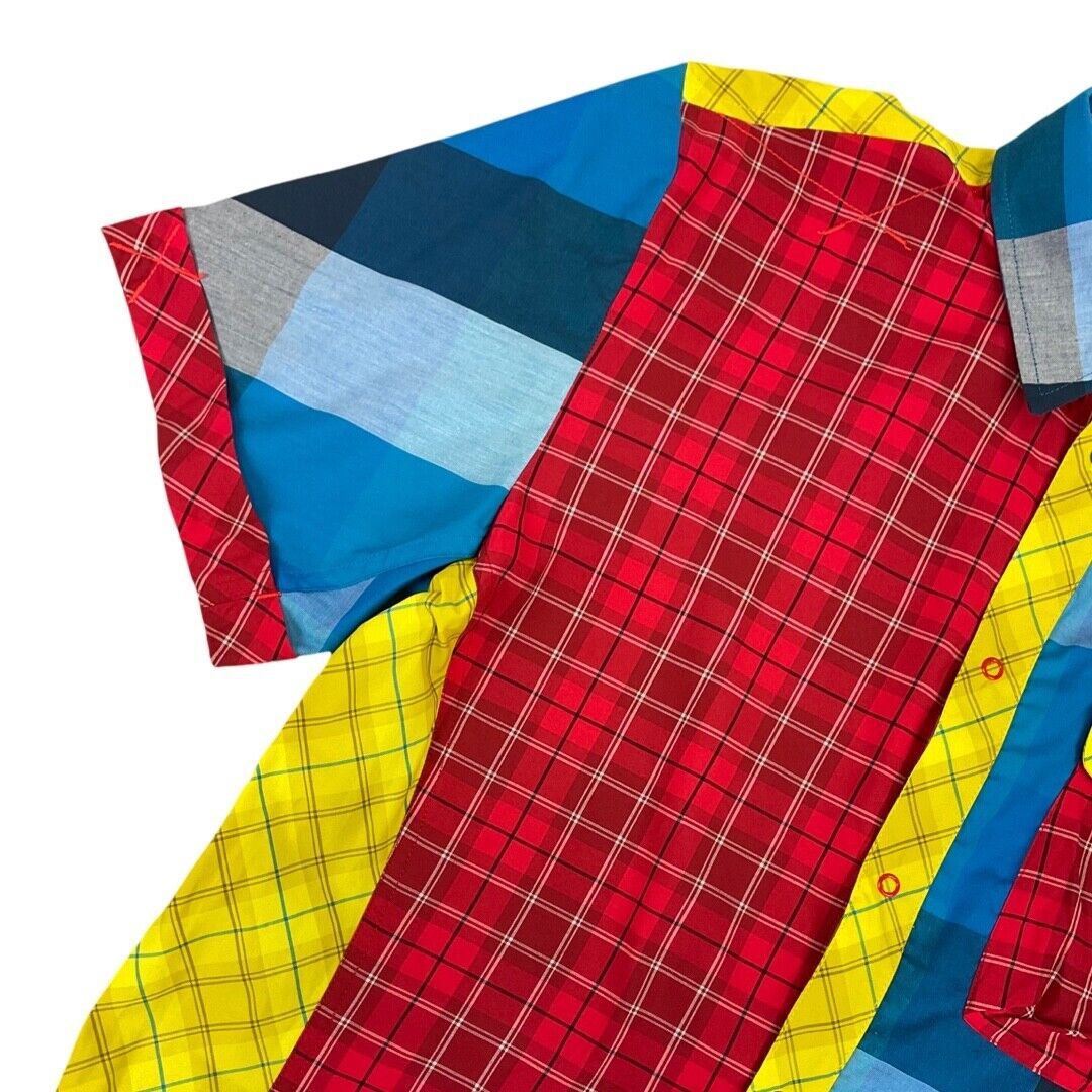 Vintage 90s Y2K Red Yellow Blue Checkered Adidas Outdoors Short Sleeve Shirt M