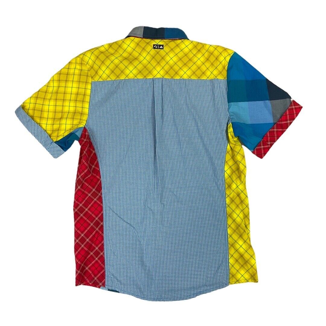 Vintage 90s Y2K Red Yellow Blue Checkered Adidas Outdoors Short Sleeve Shirt M