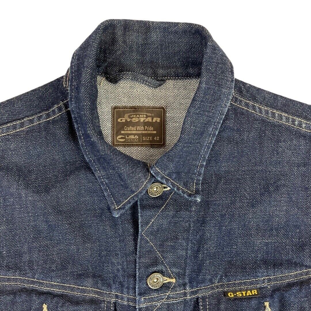 Vintage Y2K Dark Blue G-Star Contrast Stitch Jeans Denim Jacket 42 Chest M