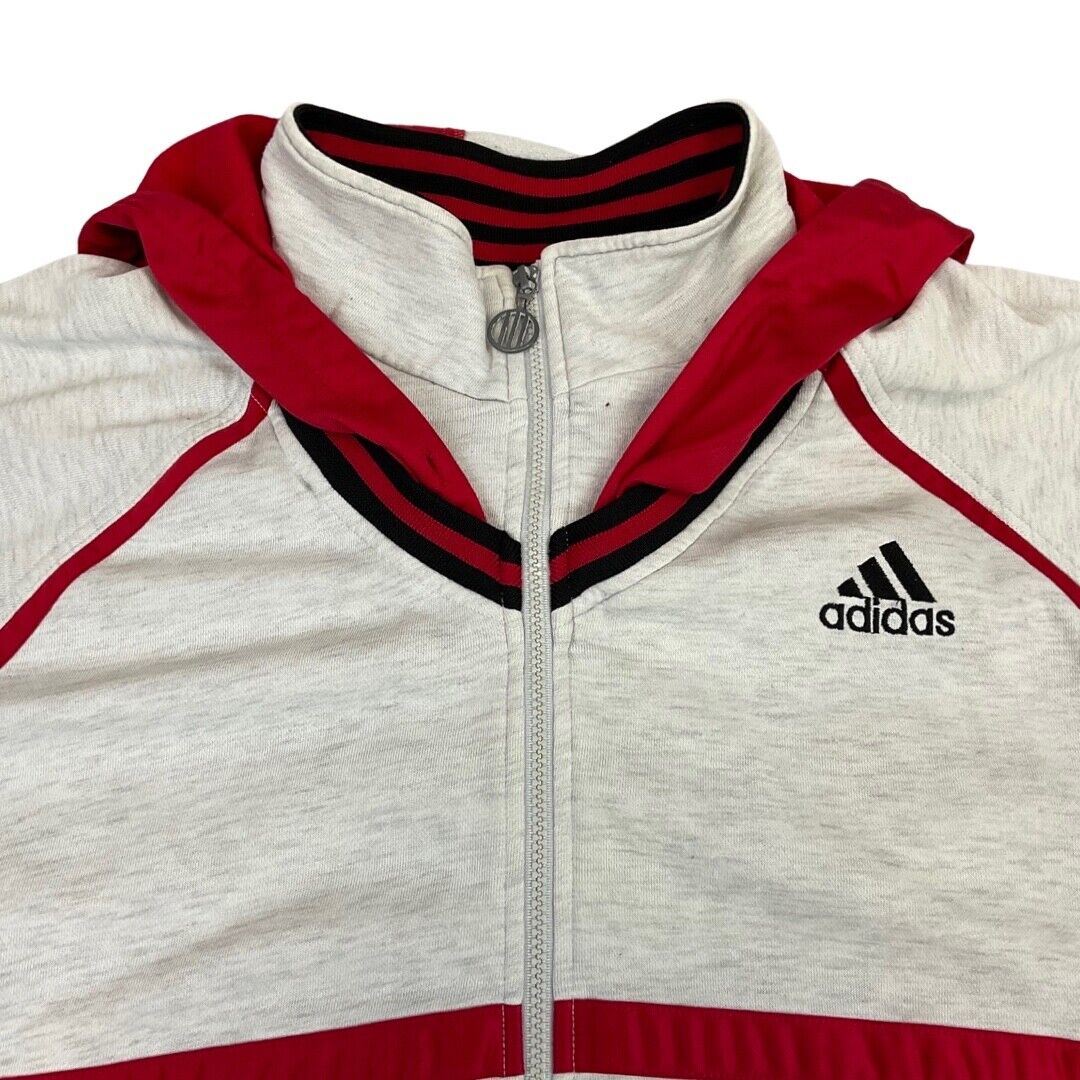 Vintage 90s Grey Red Zip Up Adidas Hooded Embroidered Hoodie Track Top L XL