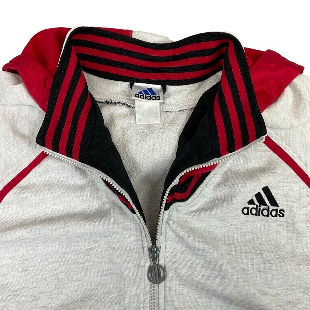 Vintage 90s Grey Red Zip Up Adidas Hooded Embroidered Hoodie Track Top L XL