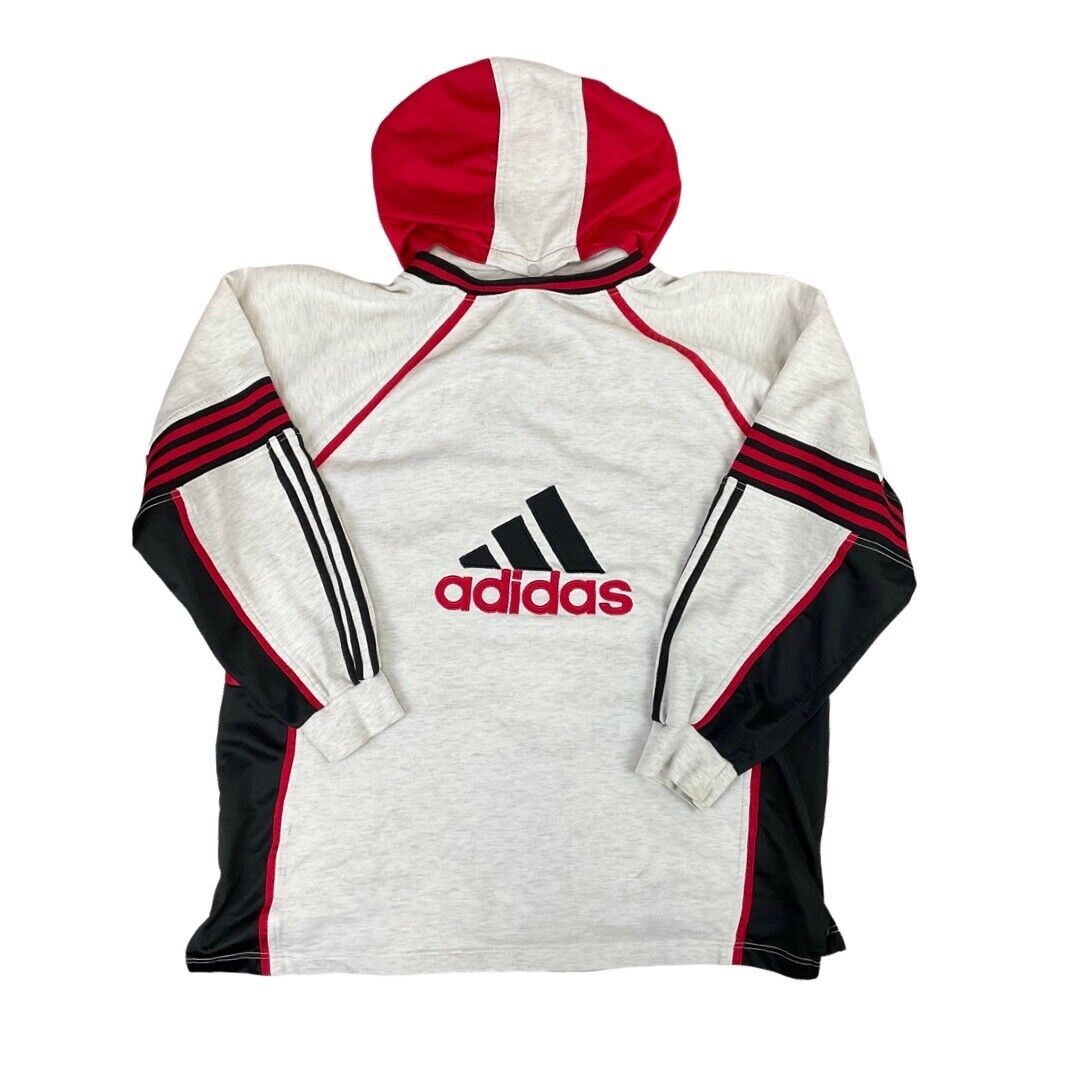 Vintage 90s Grey Red Zip Up Adidas Hooded Embroidered Hoodie Track Top L XL