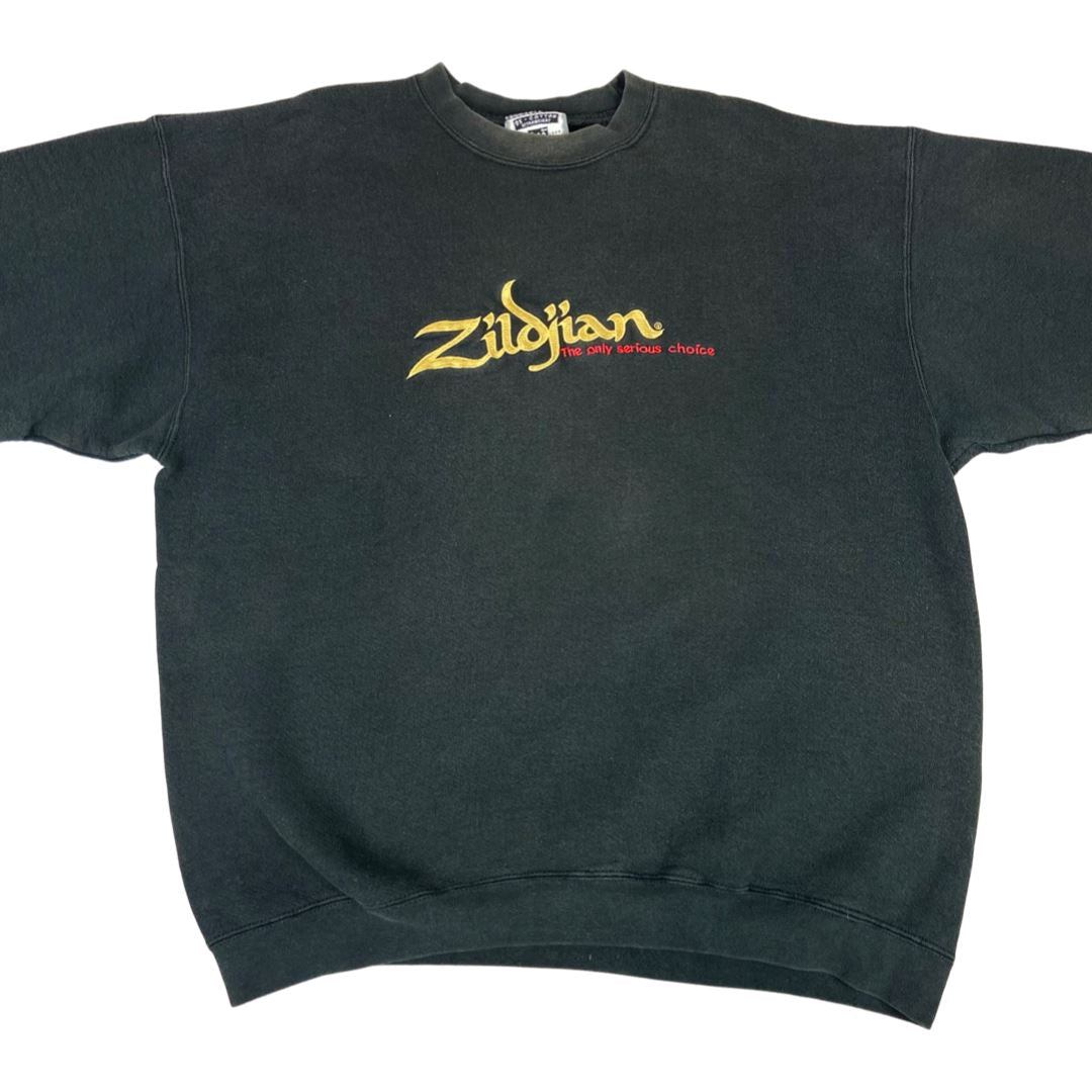 Vintage Rare 90s Black Embroidered Zildjian Crew Neck Lee Jumper XL