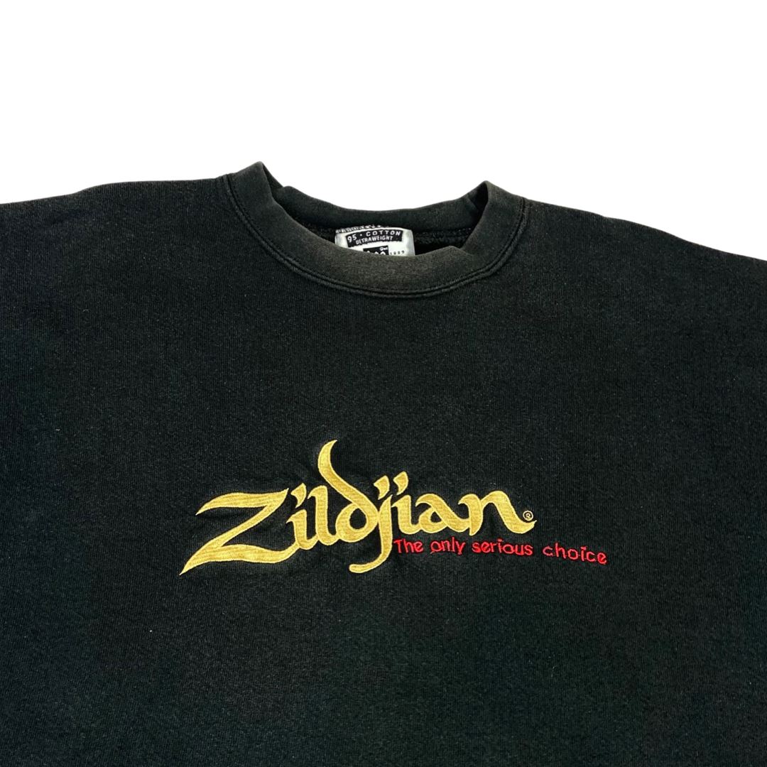 Vintage Rare 90s Black Embroidered Zildjian Crew Neck Lee Jumper XL