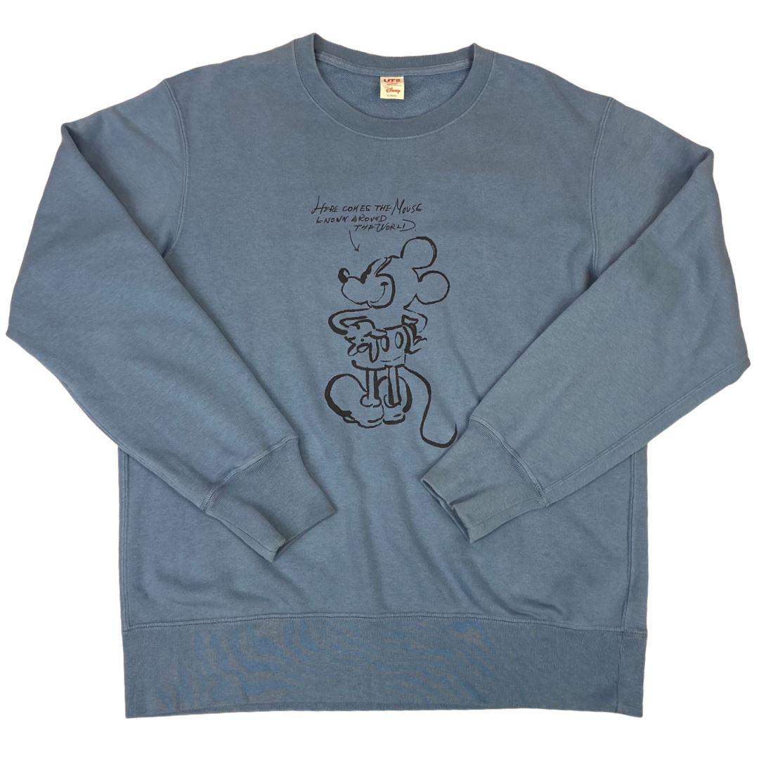 00s Steel Blue Uniqlo Disney Collab Graphic Mickey Mouse Jumper L