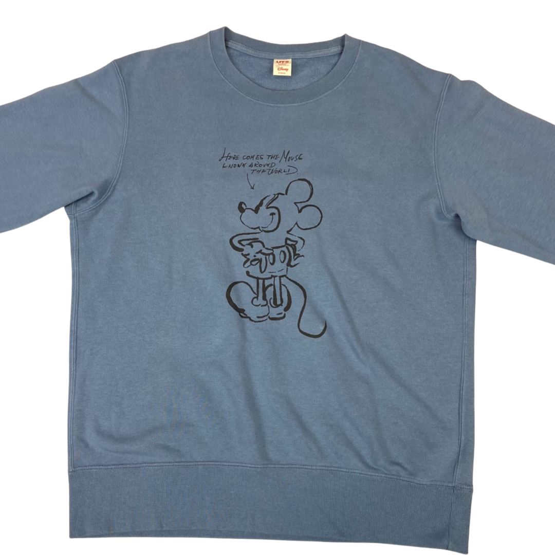 00s Steel Blue Uniqlo Disney Collab Graphic Mickey Mouse Jumper L