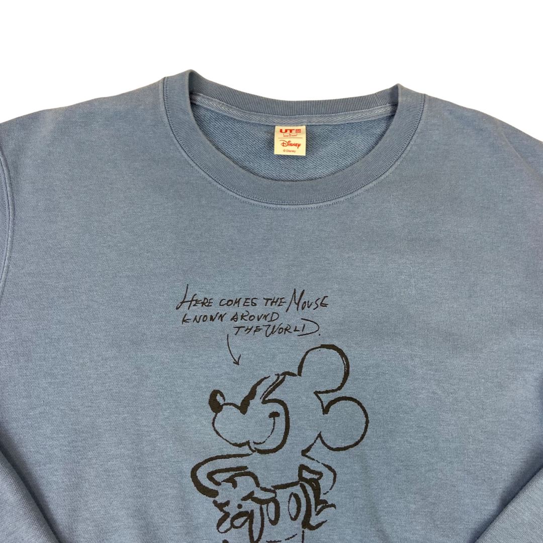 00s Steel Blue Uniqlo Disney Collab Graphic Mickey Mouse Jumper L
