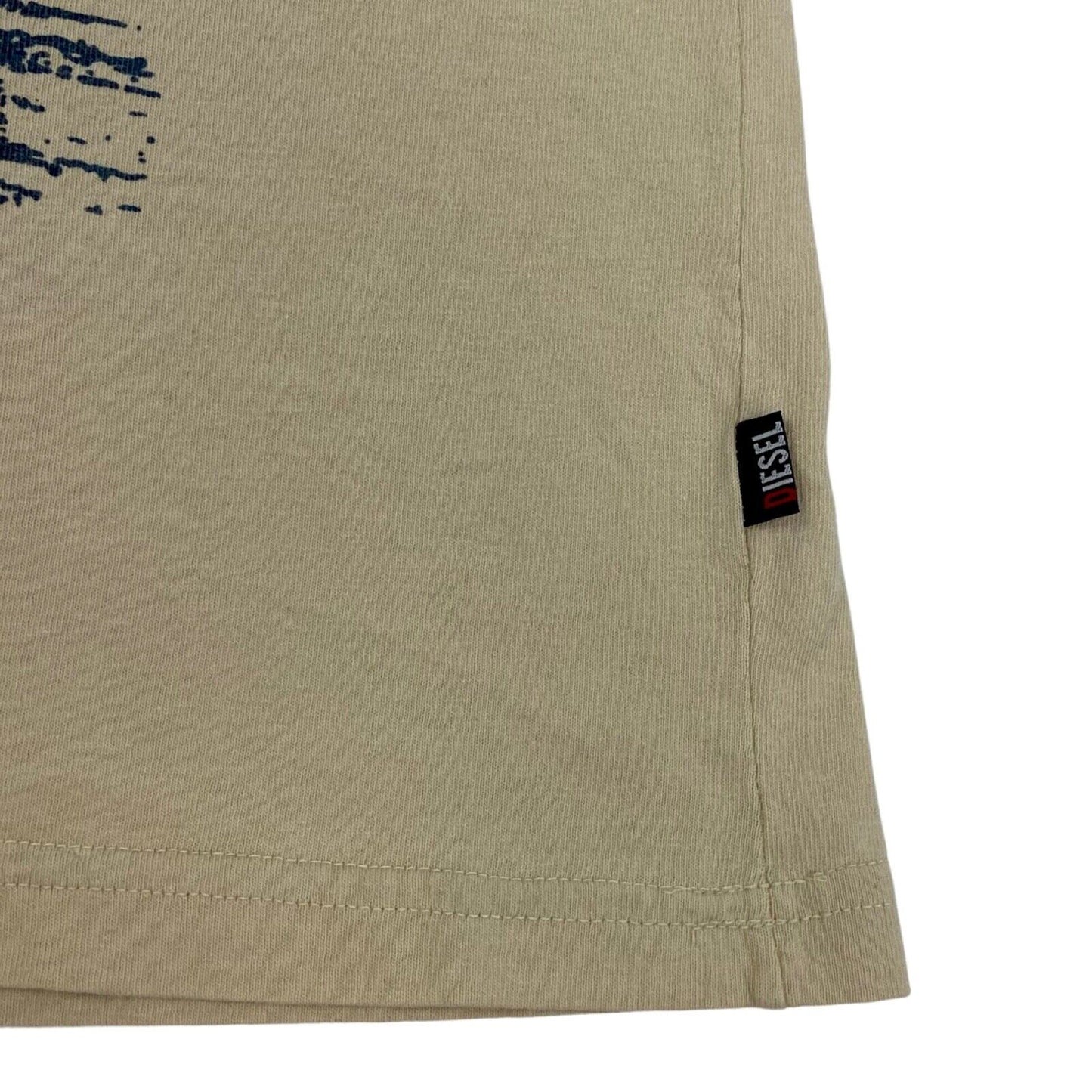 Vintage Y2K Cream Blue Diesel Graphic Print T-shirt L