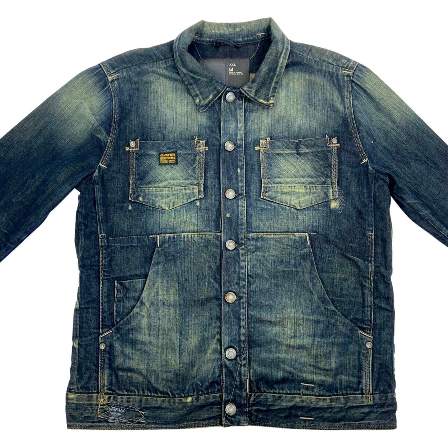 Vintage Y2K Blue Distressed Acid Wash G-Star Denim Jacket L