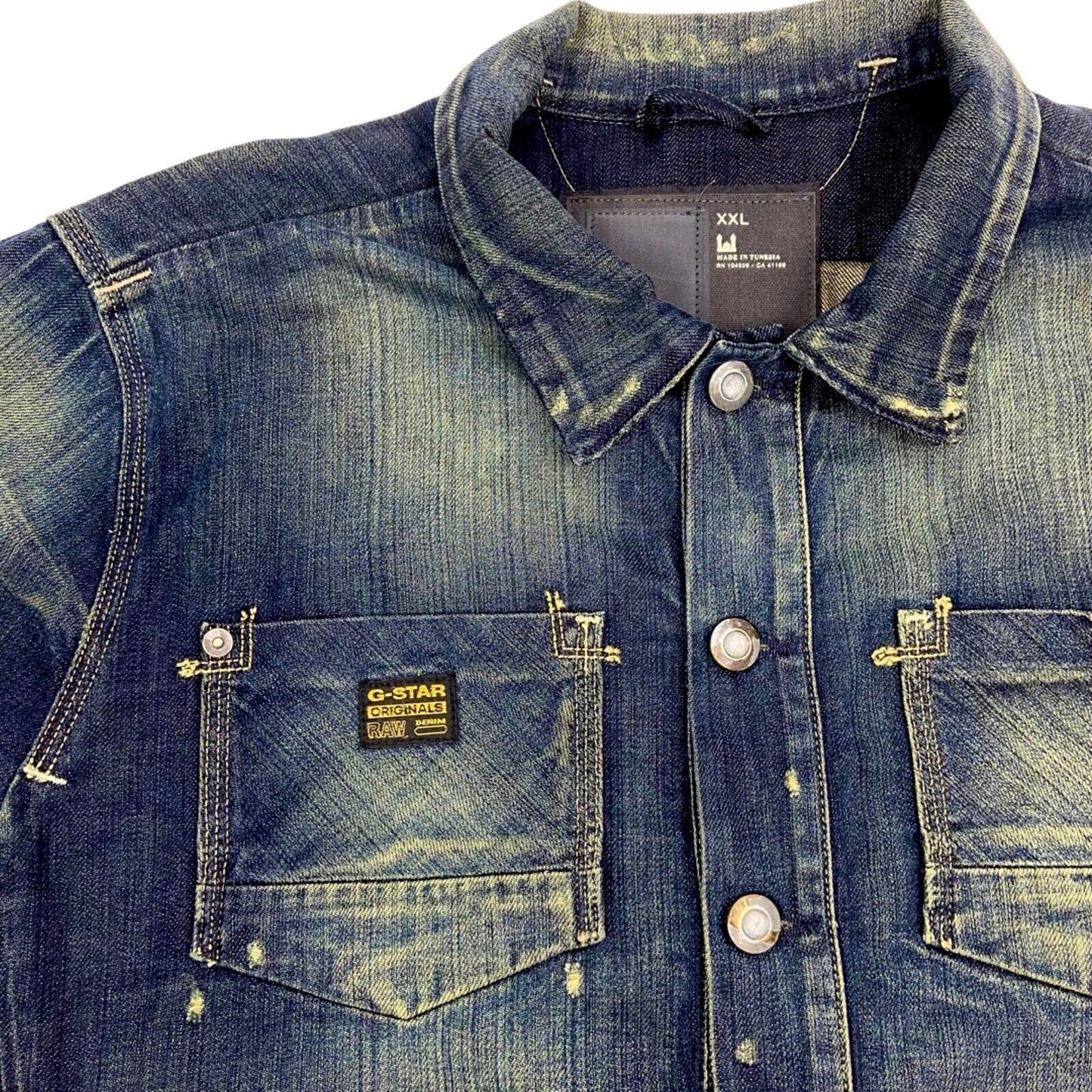 Vintage Y2K Blue Distressed Acid Wash G-Star Denim Jacket L