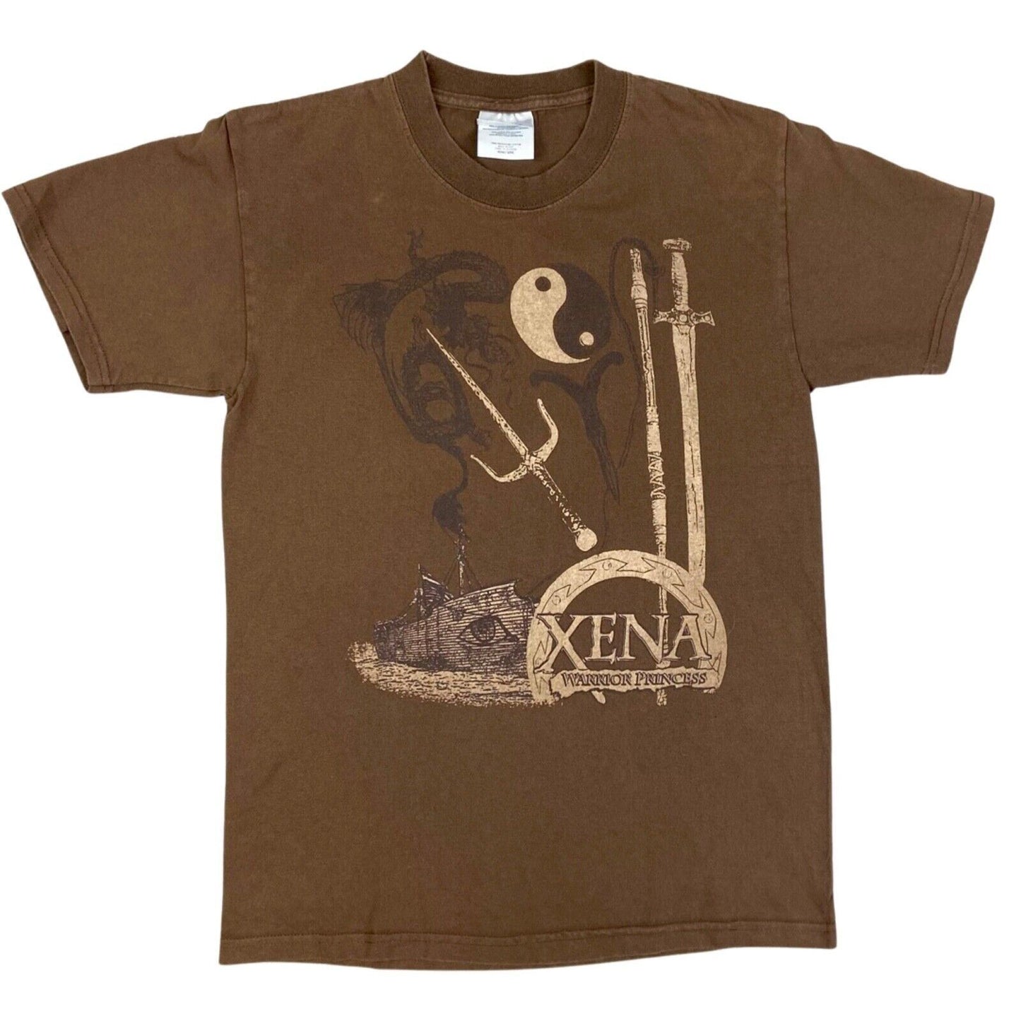Vintage 90s Brown Xena Warrior Princess Graphic Print T-shirt S