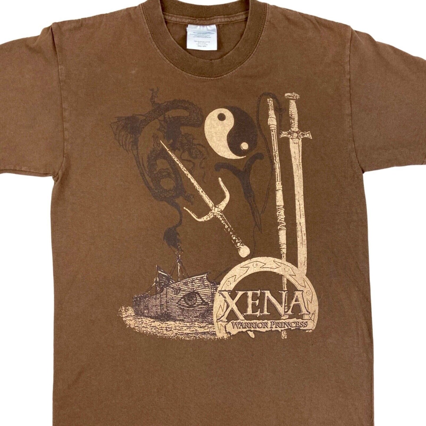 Vintage 90s Brown Xena Warrior Princess Graphic Print T-shirt S