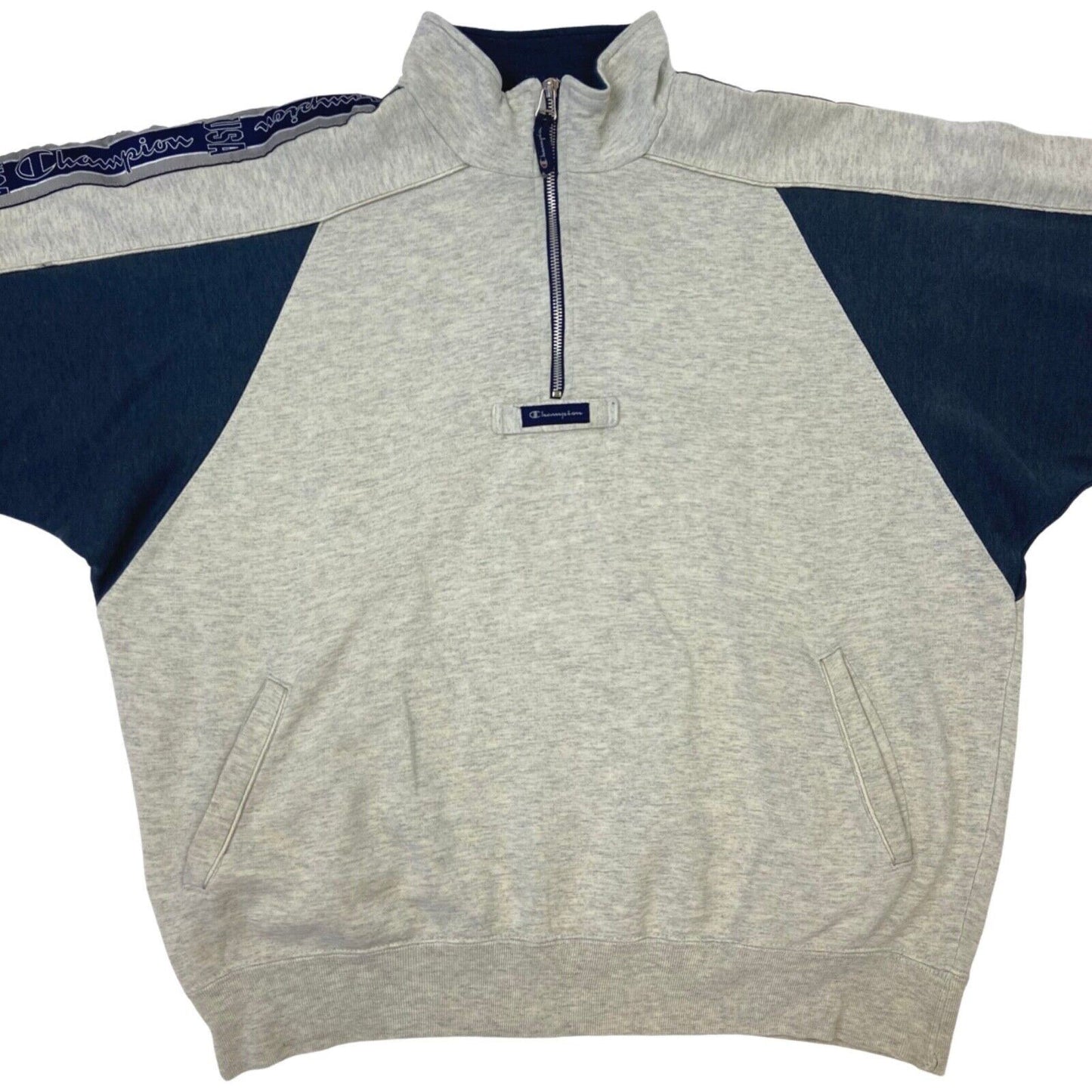 Vintage 90s Grey Blue Champion 1/4 Zip Jumper XL