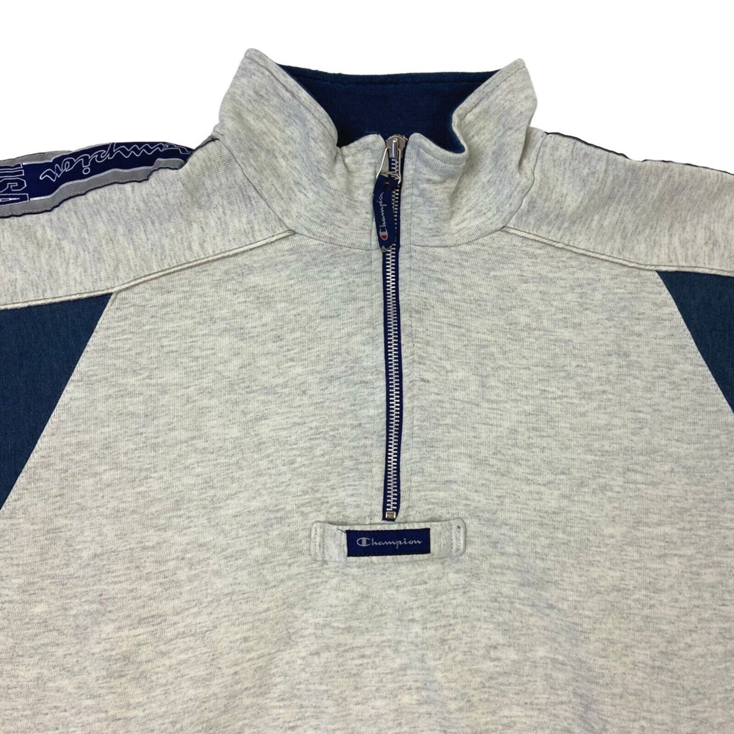 Vintage 90s Grey Blue Champion 1/4 Zip Jumper XL