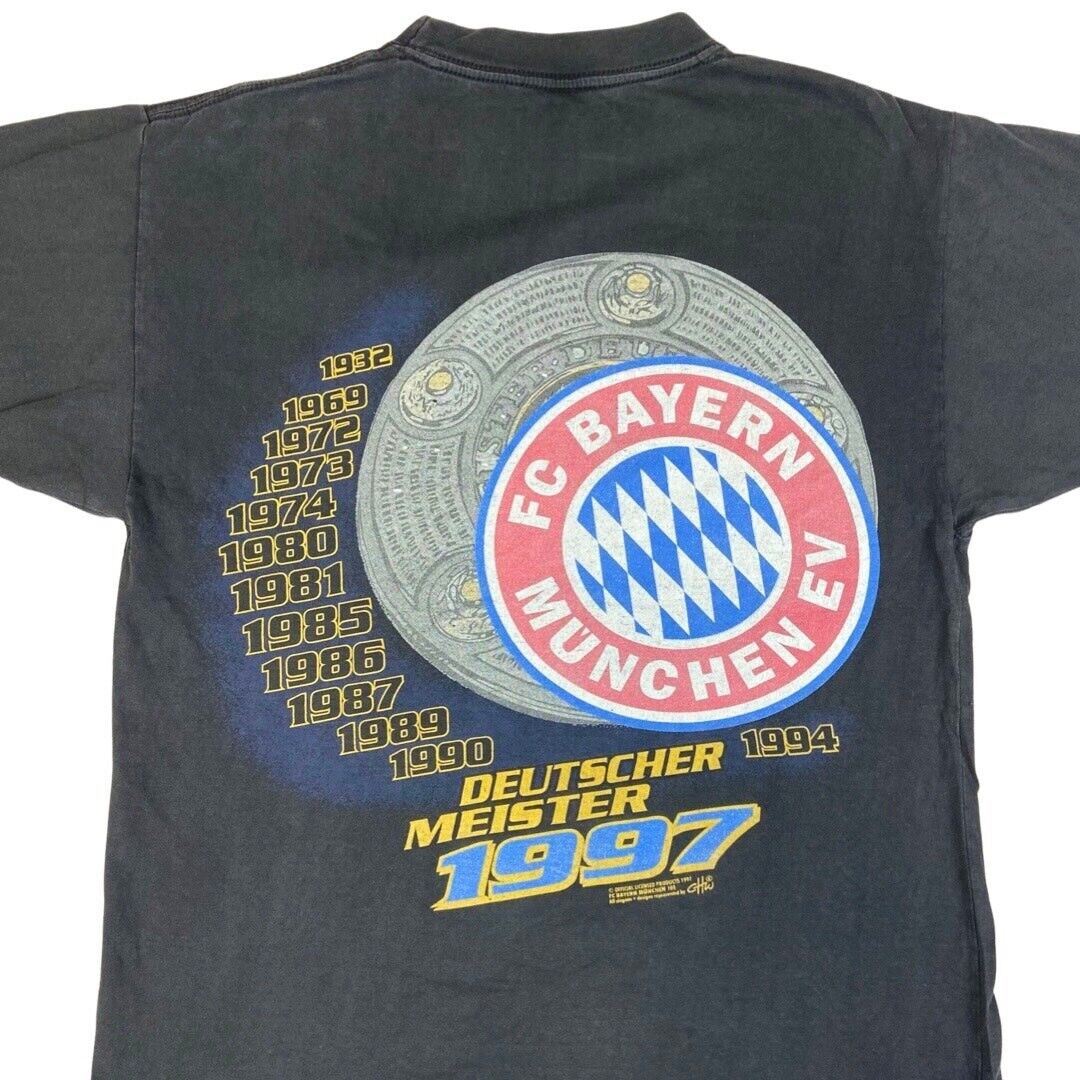 Vintage Rare 1997 Black Bayern Munich Graphic Print T-shirt S