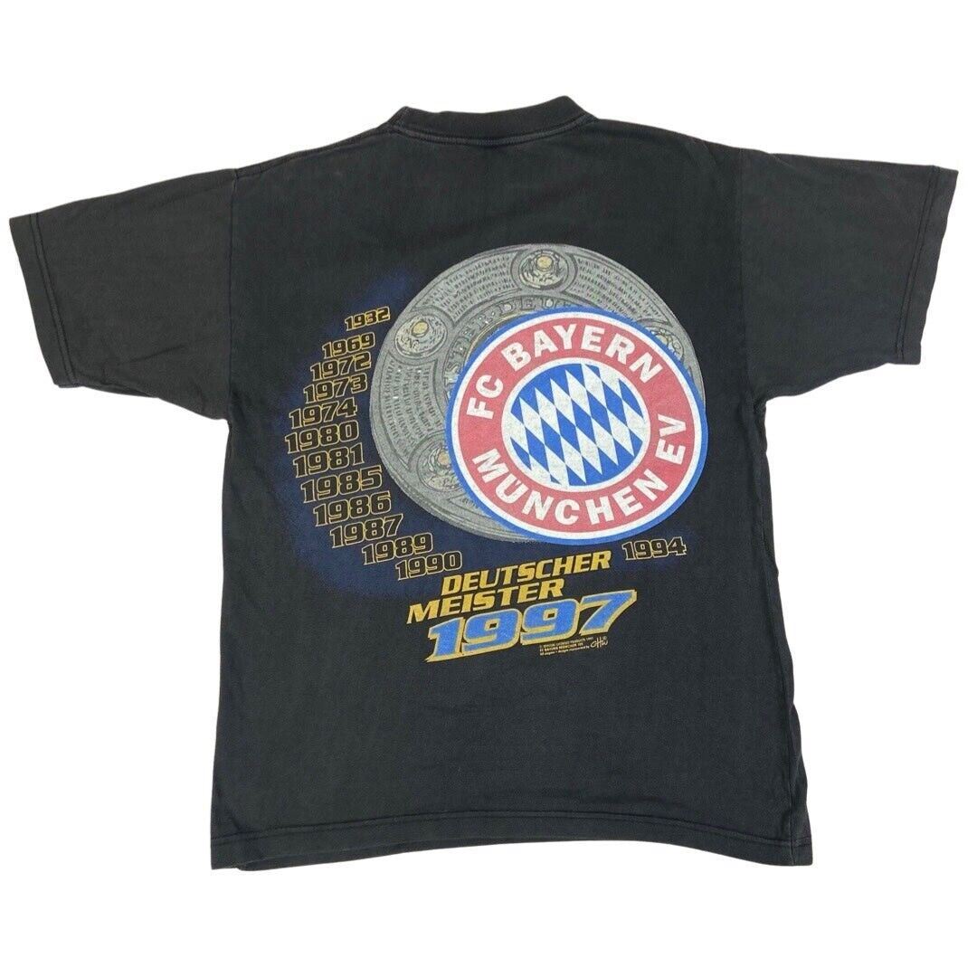 Vintage Rare 1997 Black Bayern Munich Graphic Print T-shirt S