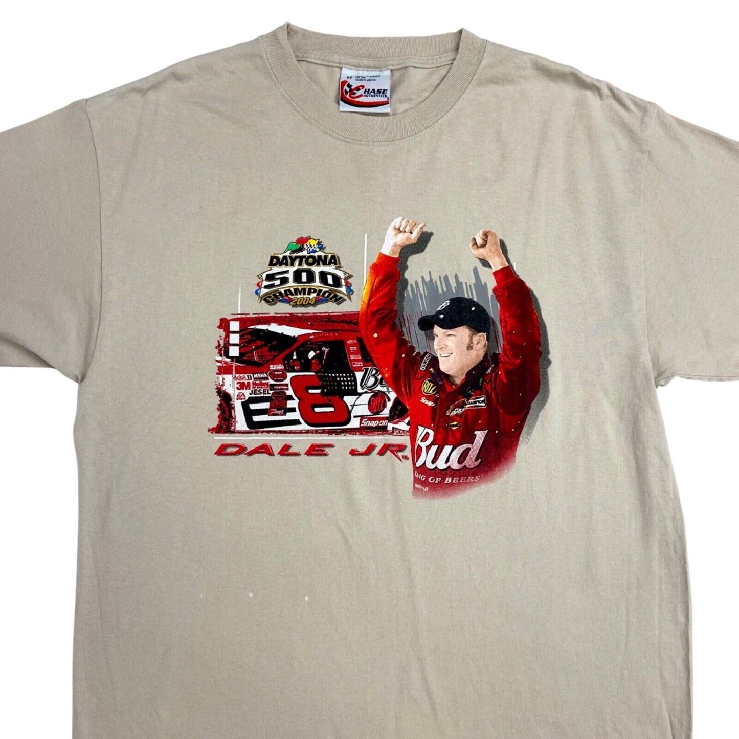 2004 Beige Dale Earnhardt Jr Daytona 500 Graphic Print Champion T-shirt M
