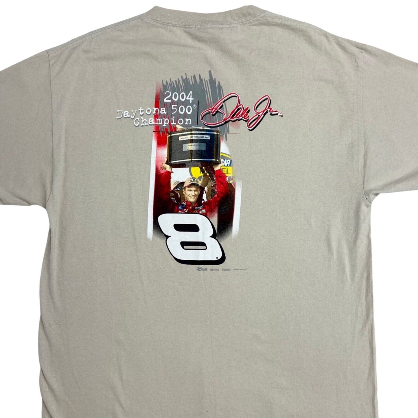 2004 Beige Dale Earnhardt Jr Daytona 500 Graphic Print Champion T-shirt M