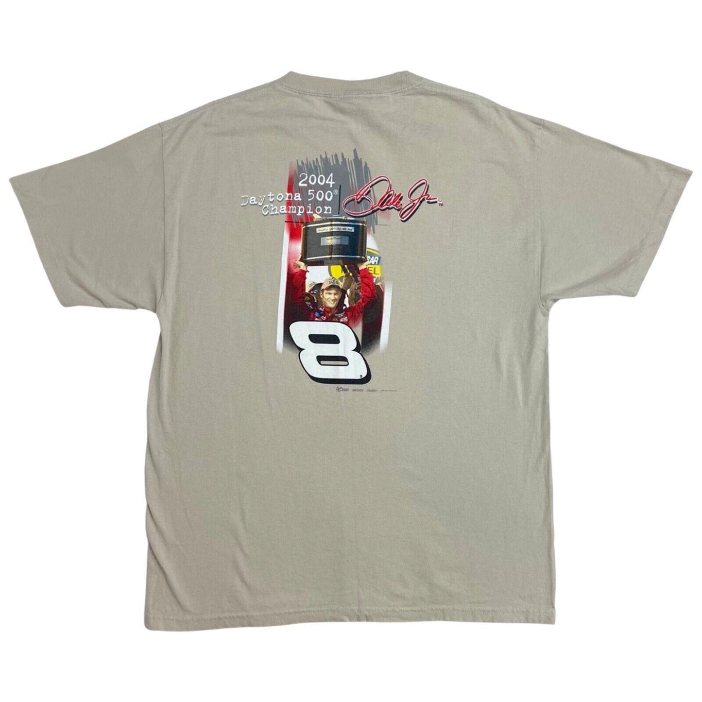2004 Beige Dale Earnhardt Jr Daytona 500 Graphic Print Champion T-shirt M