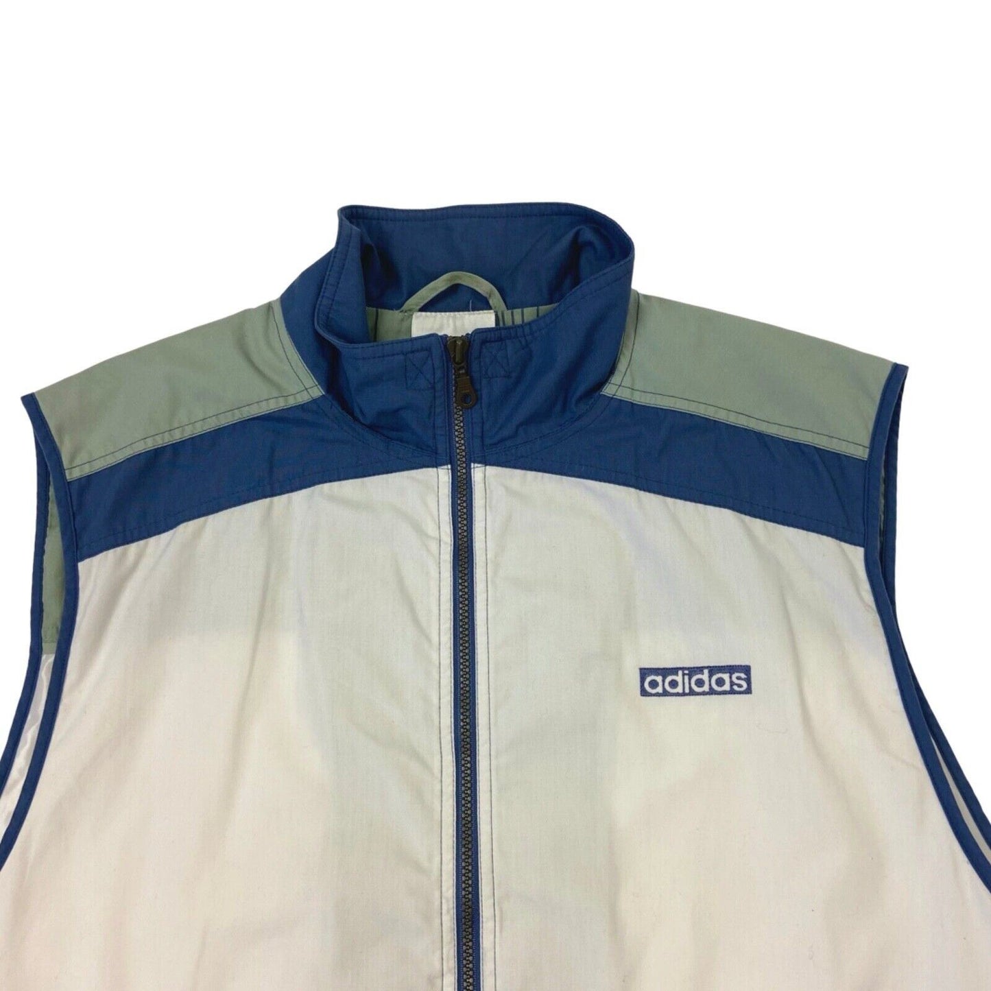 Vintage 90s White Blue Green Adidas Embroidered Gilet XL