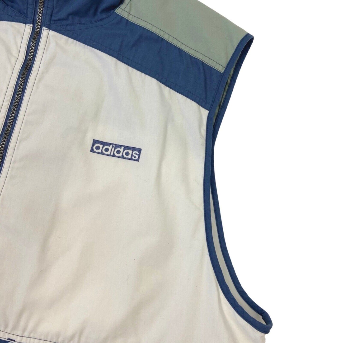 Vintage 90s White Blue Green Adidas Embroidered Gilet XL
