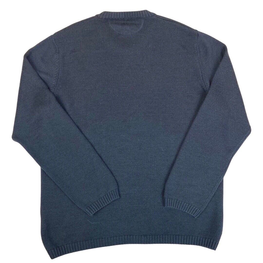 Vintage 90s 00s Navy Blue Embroidered Armani Jeans Knit Sweater L