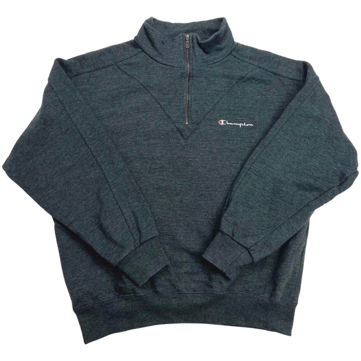 Vintage 90s Grey Embroidered Champion 1/4 Zip Sweater L