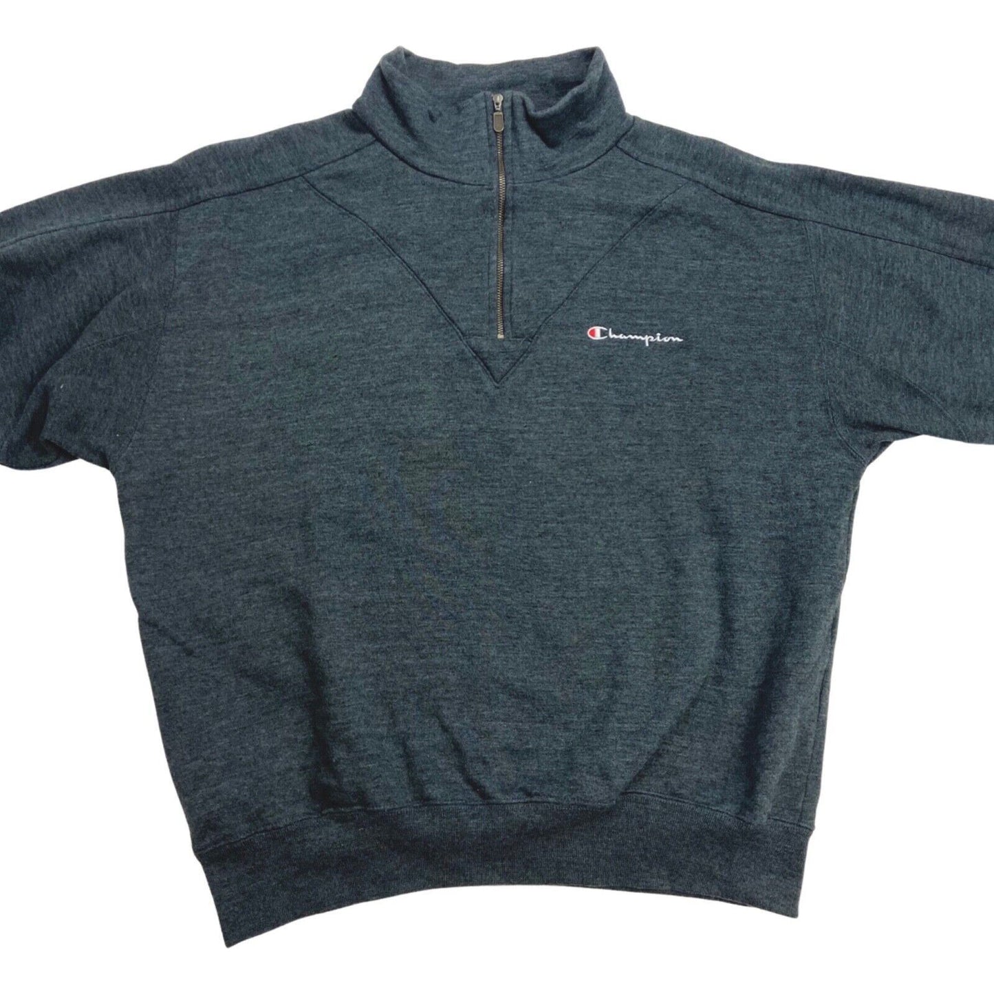 Vintage 90s Grey Embroidered Champion 1/4 Zip Sweater L