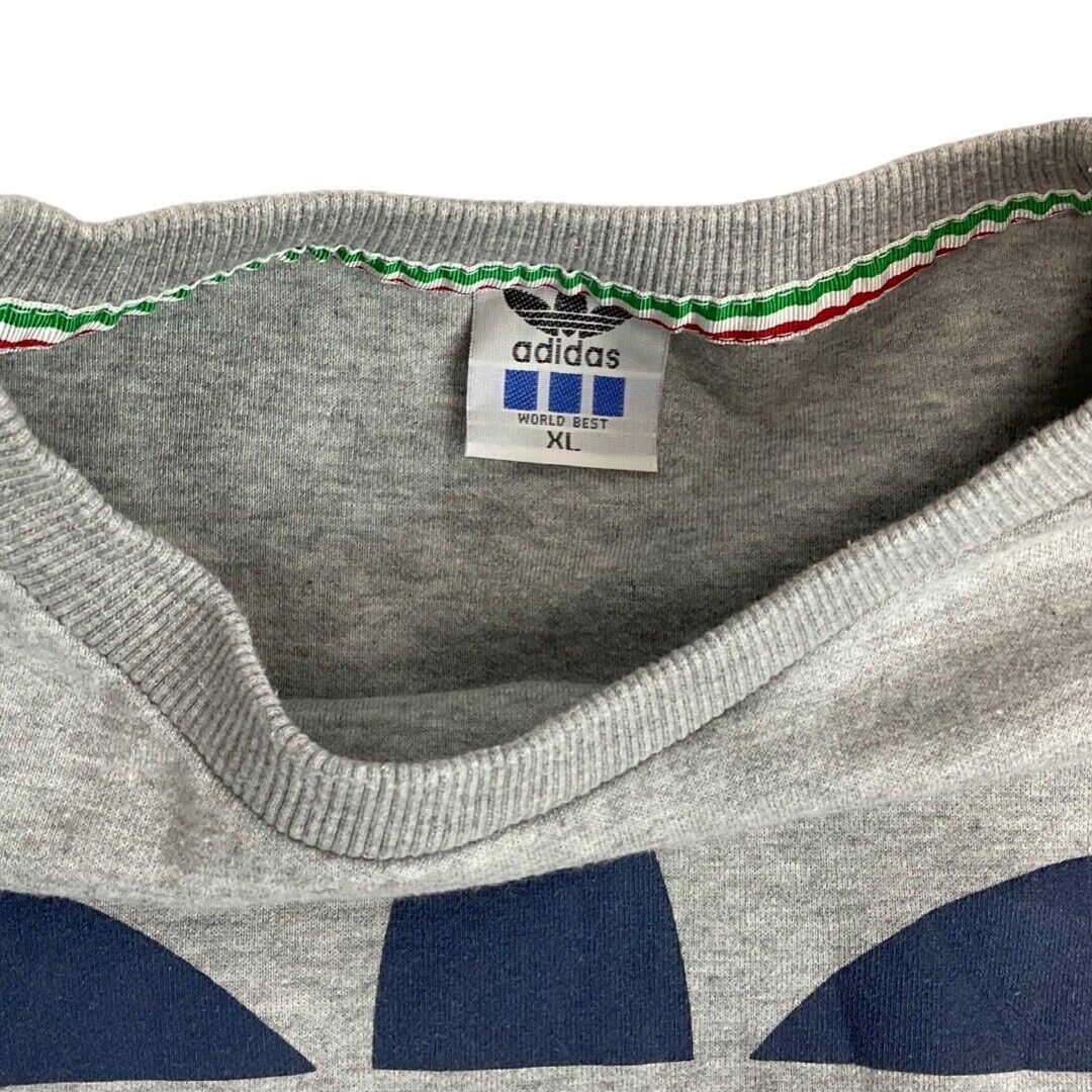 Vintage 90s 00s Grey Adidas Trefoil Logo Spellout Print Crew Neck Jumper M L