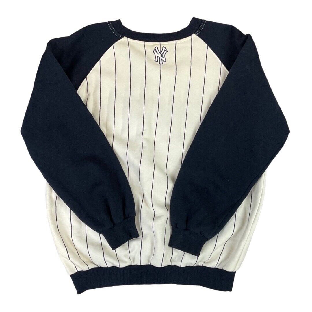 Vintage 90s Blue White Striped Embroidered NY Yankees Baseball Raglan Jumper M L