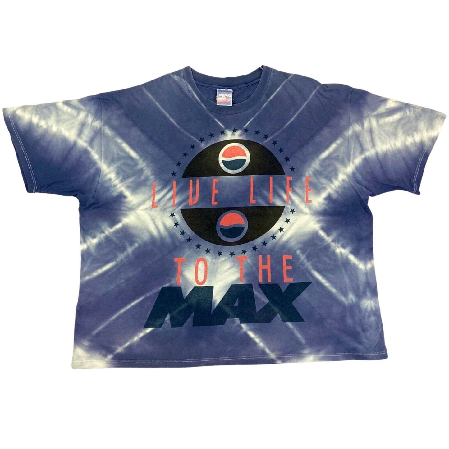 Vintage 90s Rare Blue Purple Tie-Dye Pepsi Max Graphic Print T-shirt XXL