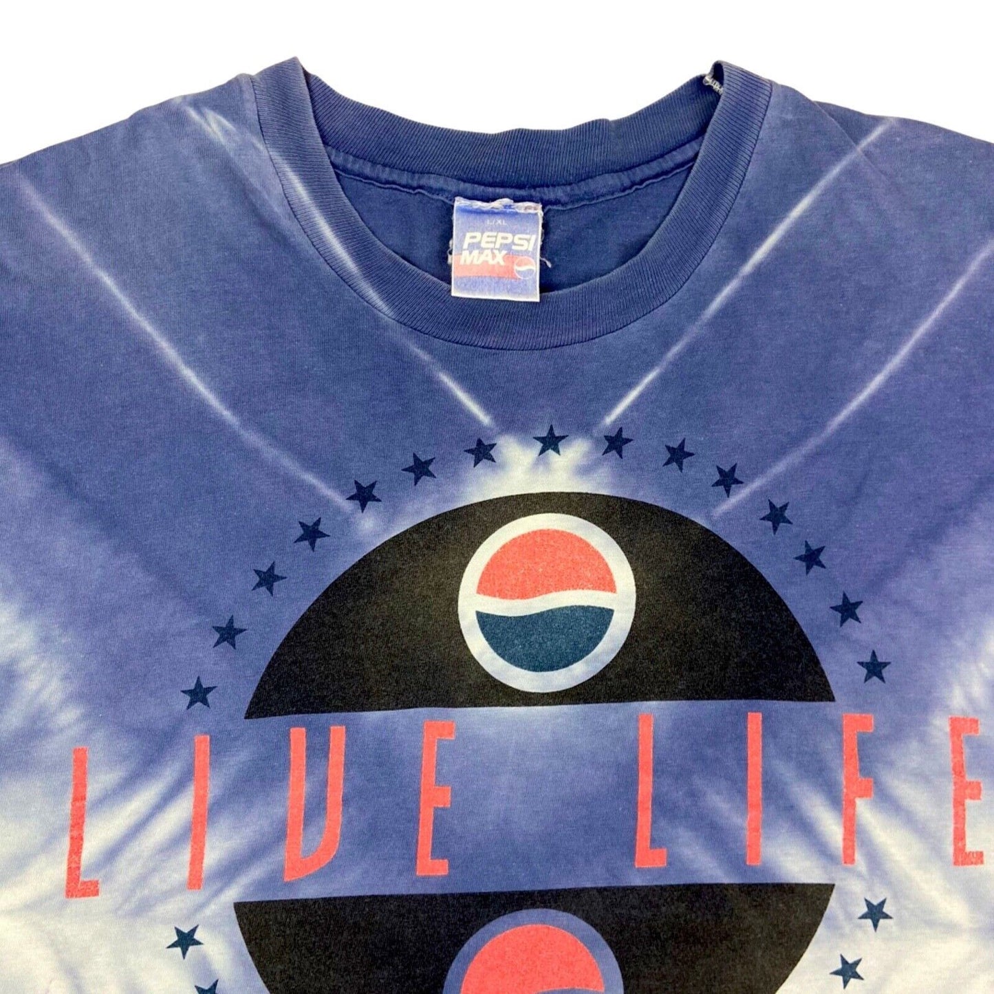 Vintage 90s Rare Blue Purple Tie-Dye Pepsi Max Graphic Print T-shirt XXL